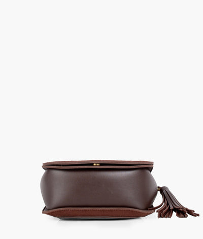 Dark brown suede foldover saddle bag