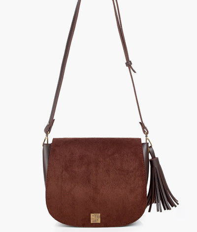 Dark brown suede foldover saddle bag