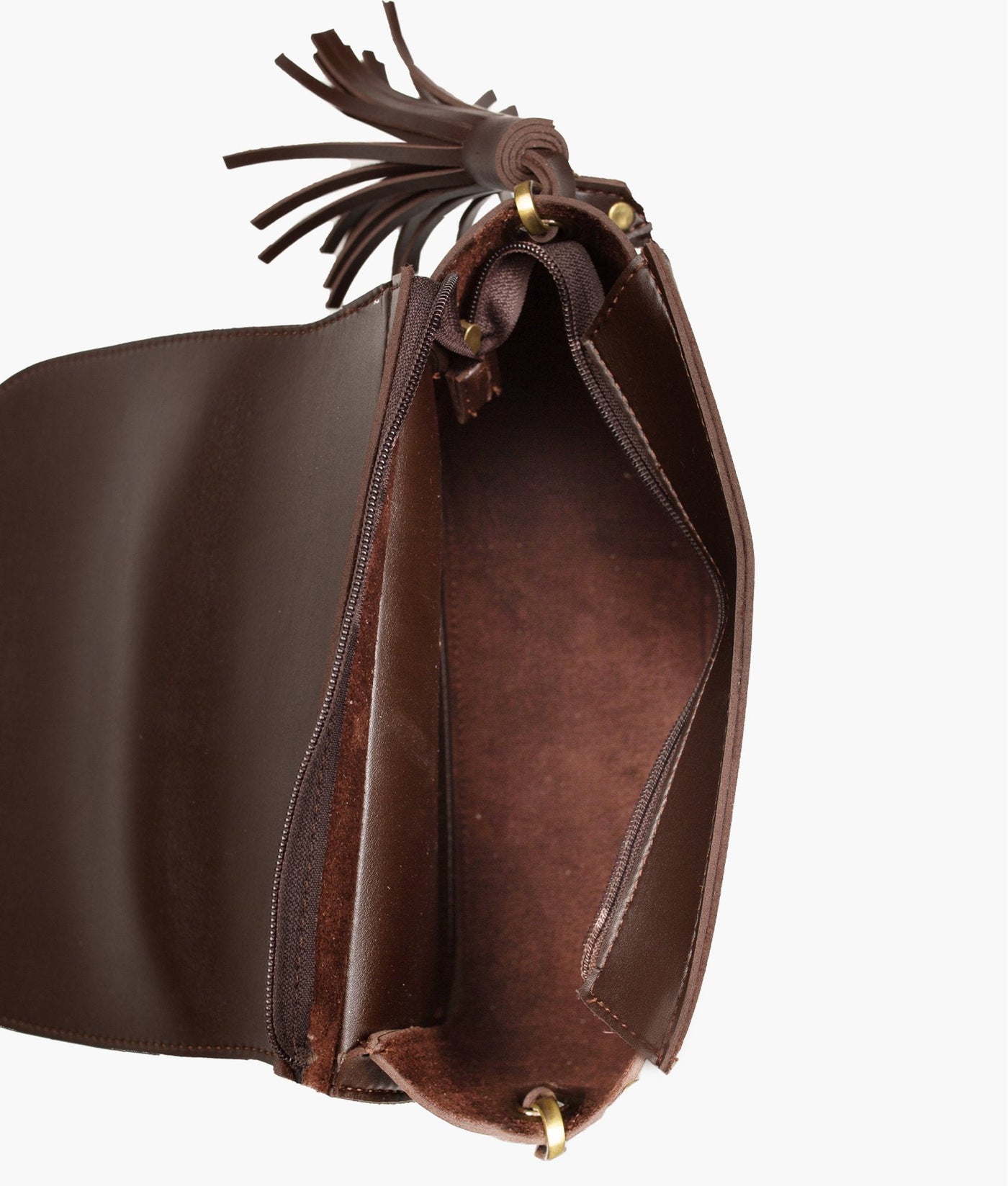 Dark brown suede foldover saddle bag