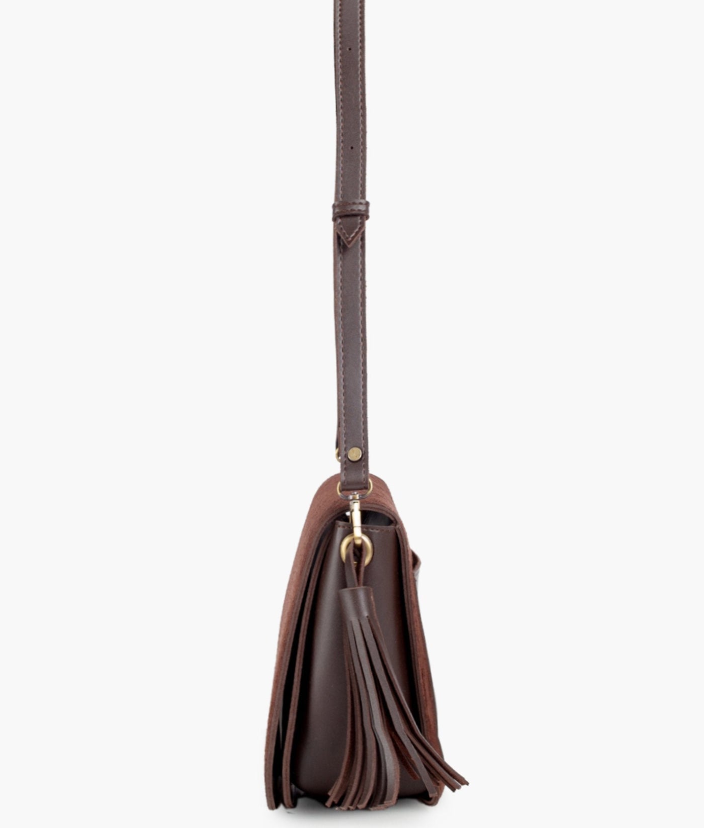 Dark brown suede foldover saddle bag