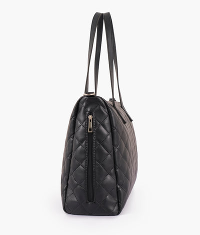 Black quilted carryall tote bag