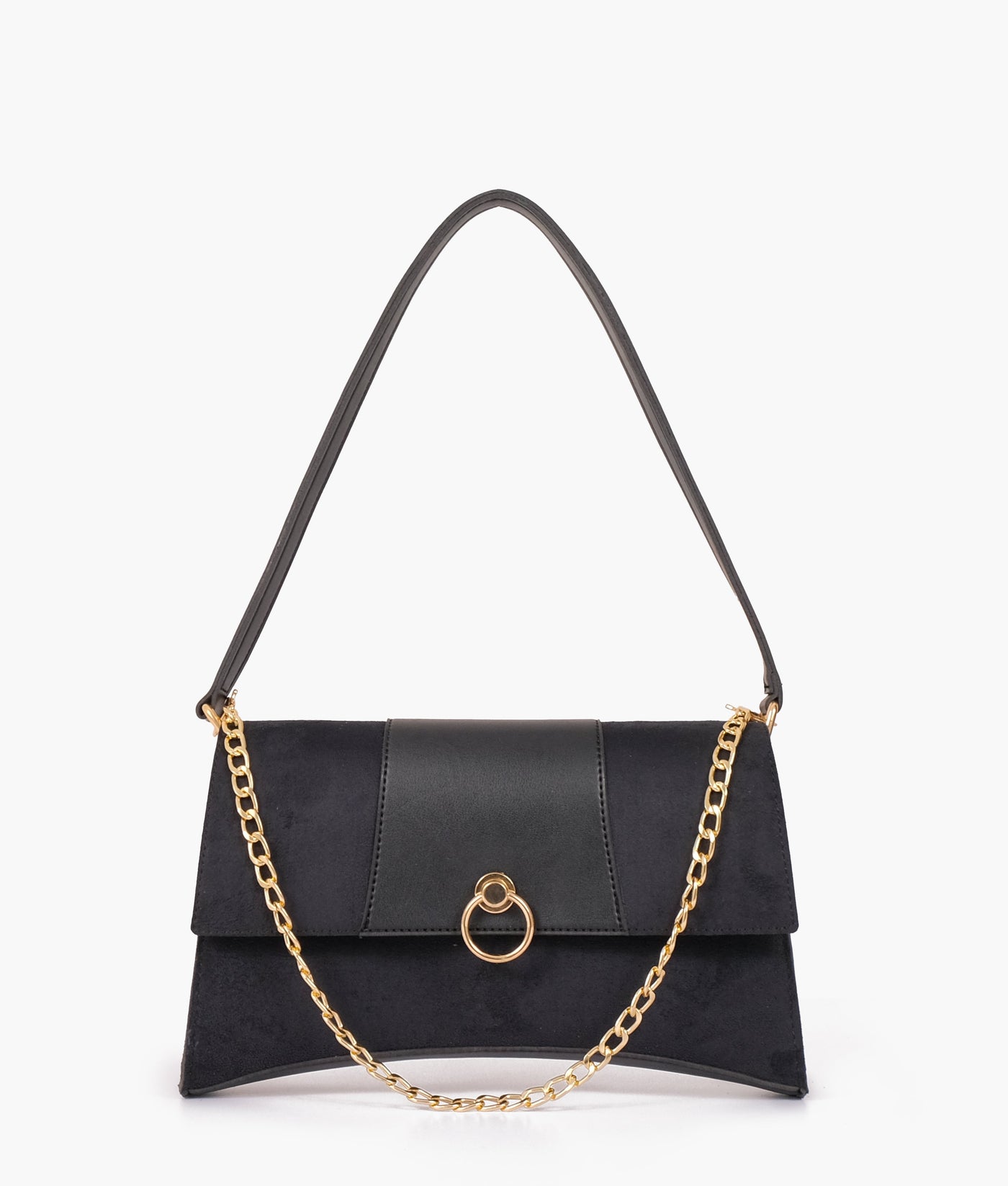 Black suede buckle envelope bag