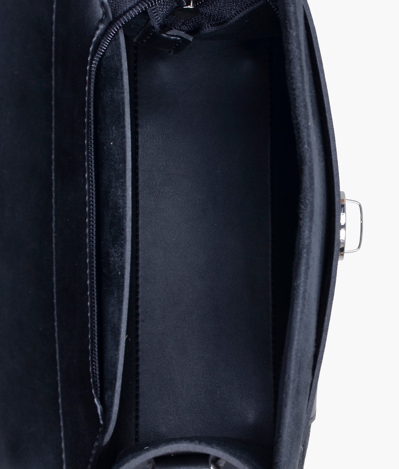 Black suede push-lock messenger bag