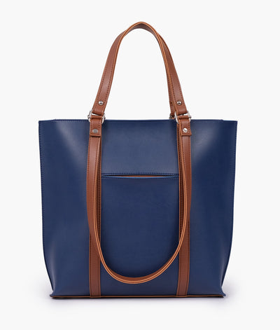 Blue and brown double-handle tote bag