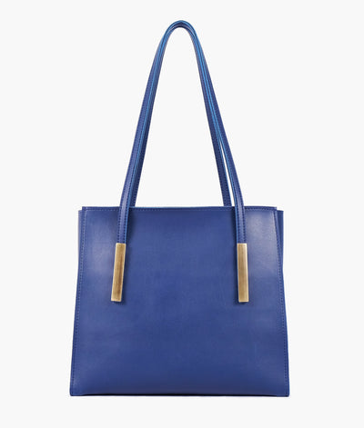 Blue zipper shoulder bag with long handle