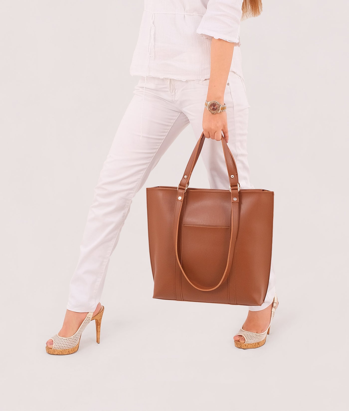 Brown double-handle tote bag