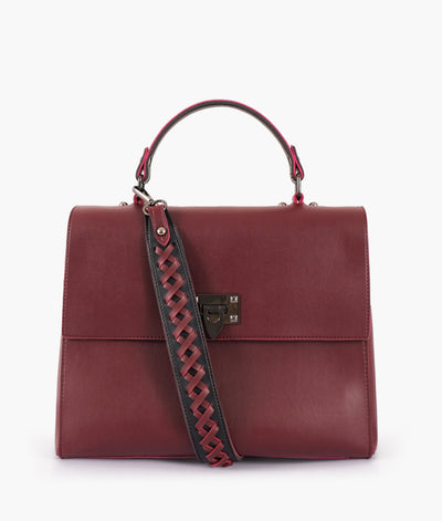 Burgundy flap-over top-handle bag