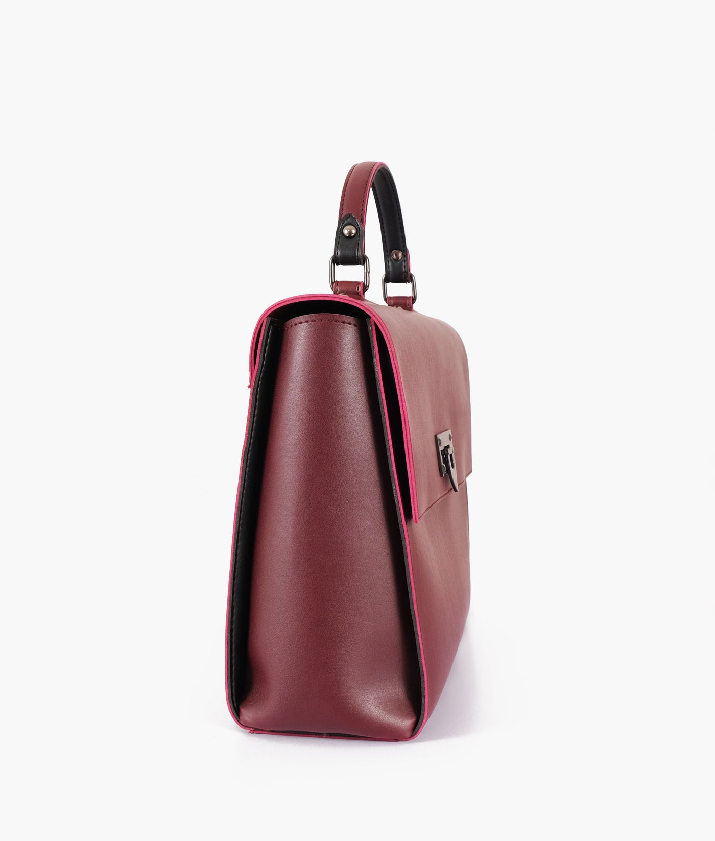 Burgundy flap-over top-handle bag