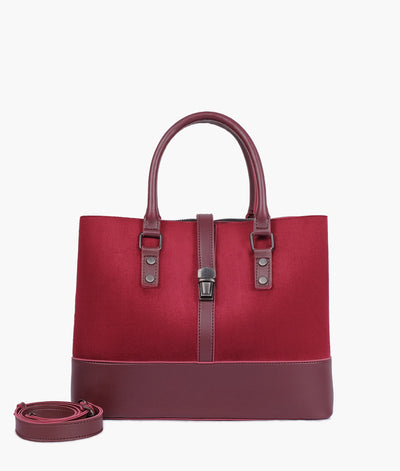 Burgundy suede multi-compartment shoulder bag