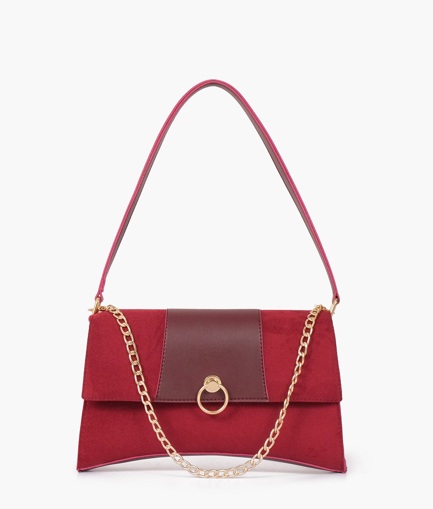 Burgundy suede buckle envelope bag