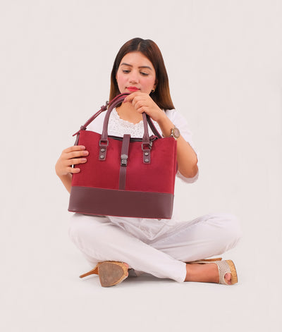 Burgundy suede multi-compartment shoulder bag