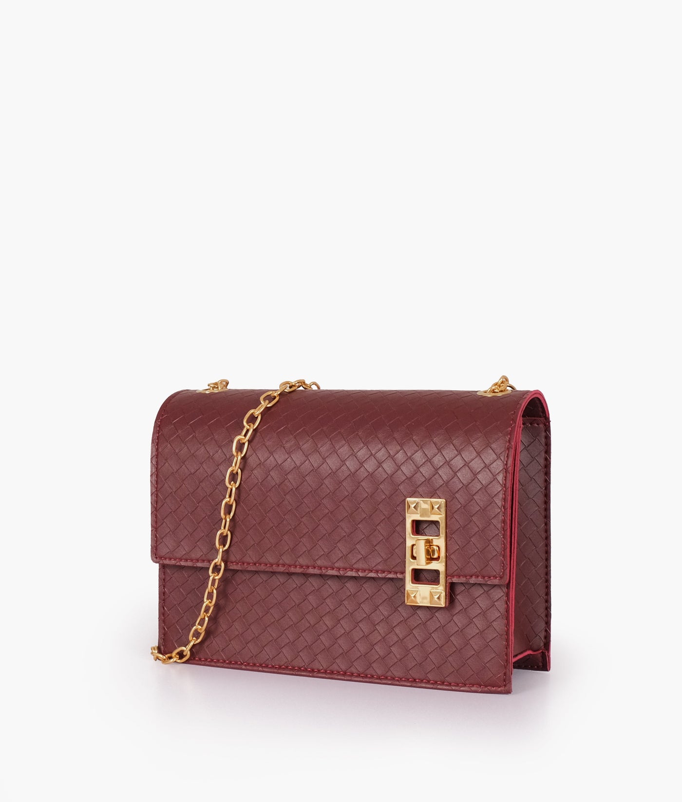 Burgundy weaved chain shoulder bag with twist lock