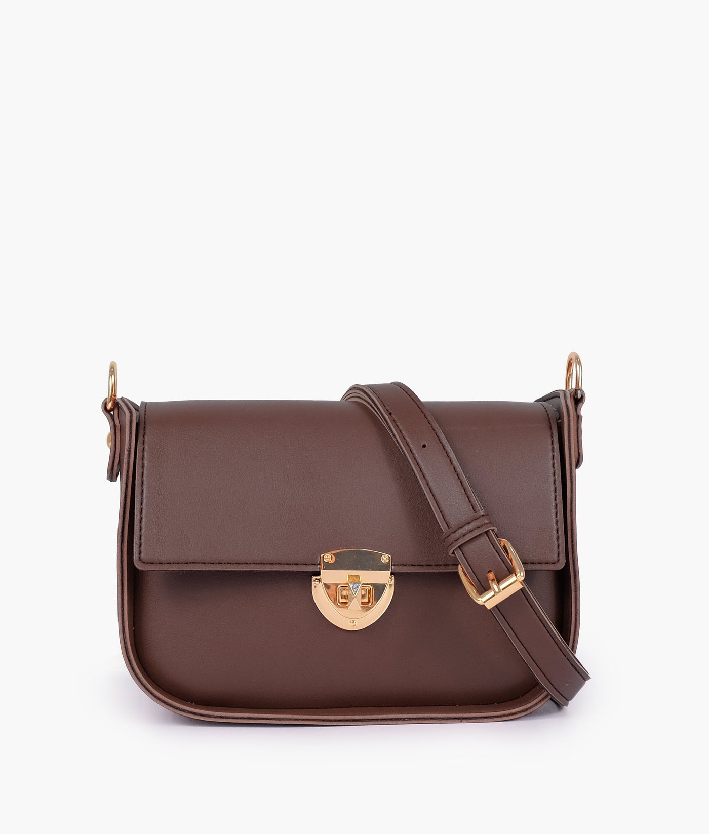 Dark brown saddle bag with twist lock